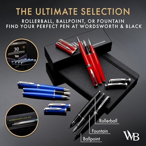 Wordsworth & Black Luxury Refillable Rollerball Gift Pen for Writing, Black