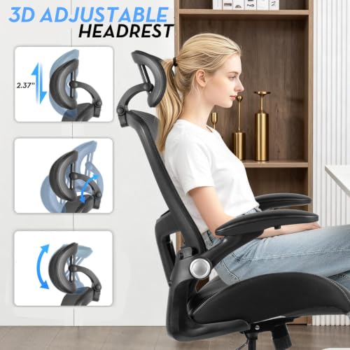 Jorixa Drafting Chair 400lbs, Tall Office Chair with Headrest, Standing Desk Chair Counter Height Office Chairs with Flip-up Armrests Footrest and Adjustable Lumbar Support Black