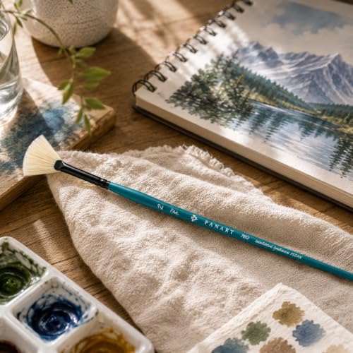 Pan Art Fan Brush Natural Bristle, Wood/Metal, Blue, No.8