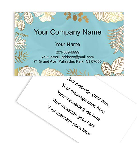 Floral Custom Premium Business Cards, (250pcs to 2,500pcs) Full color 2sides Printing- 16pt (350gsm-Thick paper), Matte finishing-Front & Back (Teal)