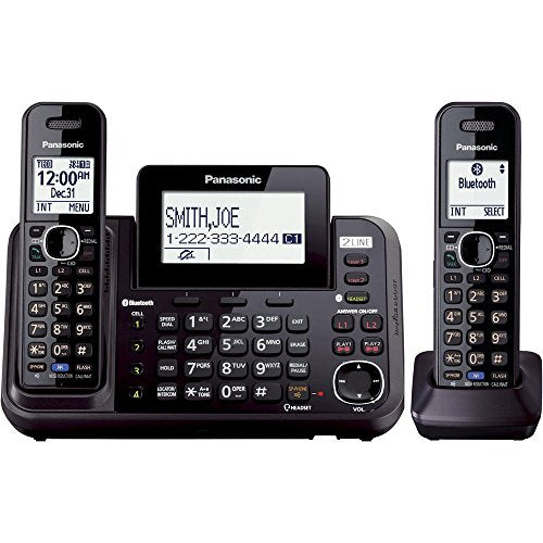 Panasonic Cordless Phone System, 2 Line with 2 Handsets - Answering Machine, Link2Cell, 3-Way Conference, Call Block, Long Range DECT 6.0, Bluetooth - KX-TG9542B (Black)