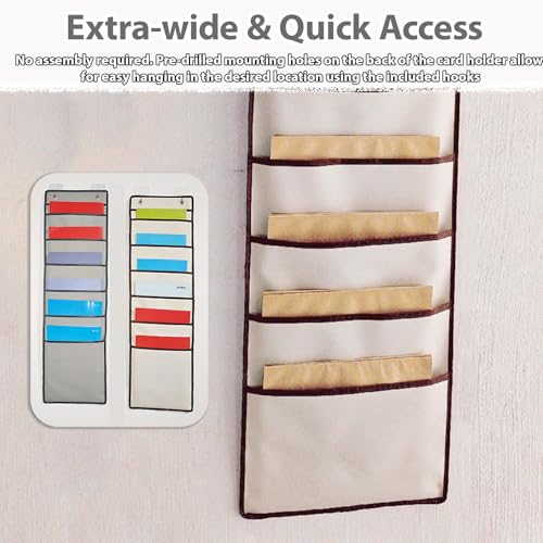 Extra-wide Oxford Fabric Rack Card Holder, 3-9 Slots Wear-resistant Employee ID Badge Wall Racks, Time Card Holders for Businesses/School(White,6 Slots)