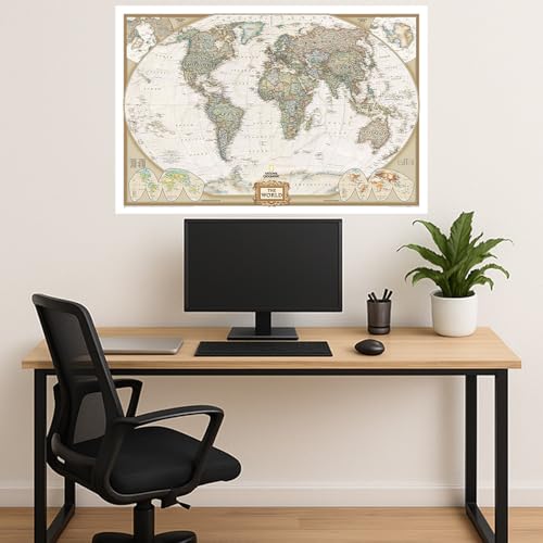 National Geographic World Executive Wall Map - Antique Style - 73 x 48 inches - Extra Large - Art Quality Print