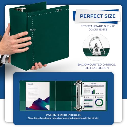 Samsill Durable 6 inch 3 Ring Binder, Locking D Ring Binder, Customizable Clear View Cover, Green, 6-Pack, Holds 1225 Pages