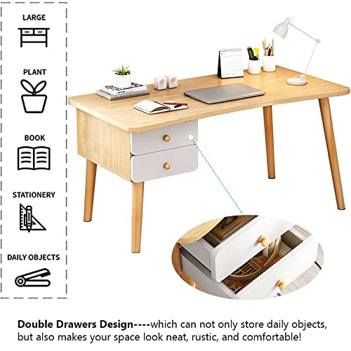 ntumLeap Modern Oak Computer Desk with 2 Drawers Compact Writing Table Simple Style Study Workstation for Home Office 47 Inch Laptop Desk,White-39 Inch