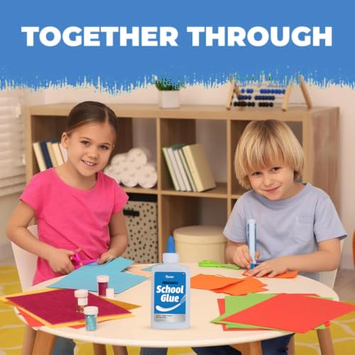 Darice Washable School Glue 4oz - 48 -Pack White Liquid Glues for Kids - Extra-Strong Great for Slime, Arts and Crafts - Back to School Supplies Glue Bottle with Adjustable Twist Closure