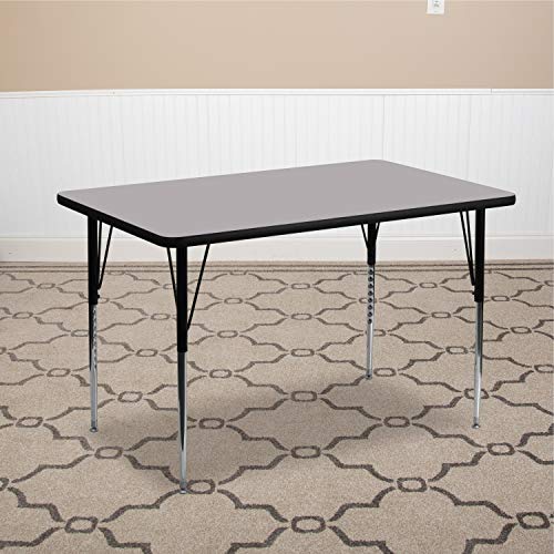 Classroom Essentials 30''W x 48''L Rectangular Grey Thermal Laminate Activity Table - Standard Height Adjustable Legs