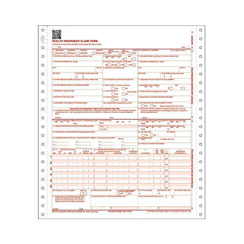 PDC Healthcare IF225 1500 Claim Form, No Barcode, Laser, 1 Part, 02/12, White and Red (Pack of 1000)