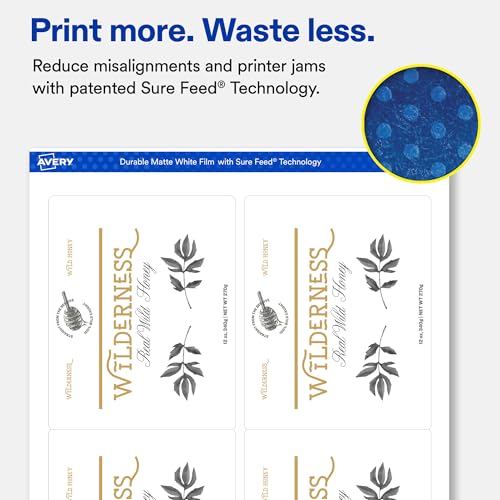 Avery Durable White Rectangle Waterproof Labels, 5" x 4", Laser/Pigment-Based Inkjet Printer Compatible, 400 Printable Labels Total, Great for Branding, Packaging, and More