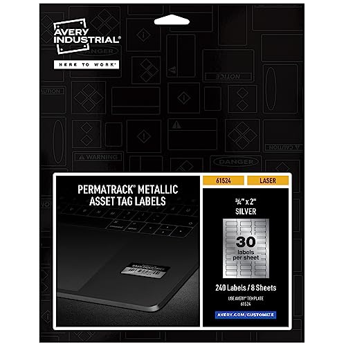Avery Metallic Asset Tag Labels, 3/4 x 2, Laser Printable Tags, 240 Waterproof Labels (61524)