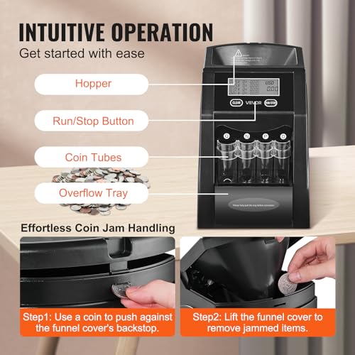 VEVOR USD Coin Sorter, Coin Counter Machine for Sorting ¢1 ¢5 ¢10 ¢25 Coins