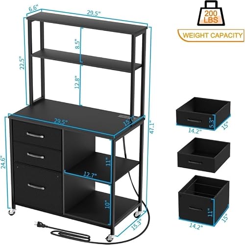 File Cabinet with 3 Drawers and Shelves 29.5" d X 15.7" w 24.6" h Black Metal Finish
