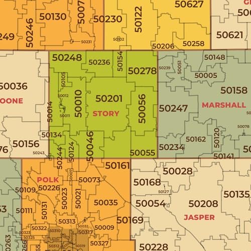 Iowa ZIP Code Map with Counties - Large - 34.50 x 48 inch Poster - Front Lamination
