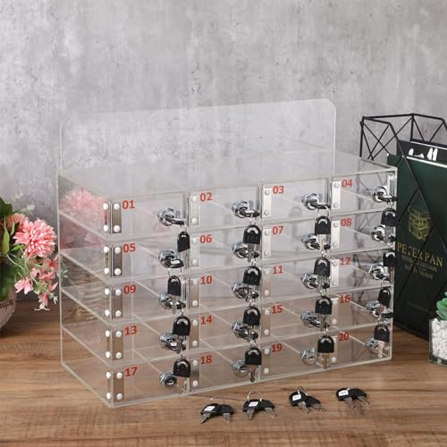 GenSDH Transparent Wall-Mounted Safe for Mobile Phones,with Locks & Keys,Perfect for Classrooms,Offices,Gyms & Schools - Secure Storage Solution,20Slots