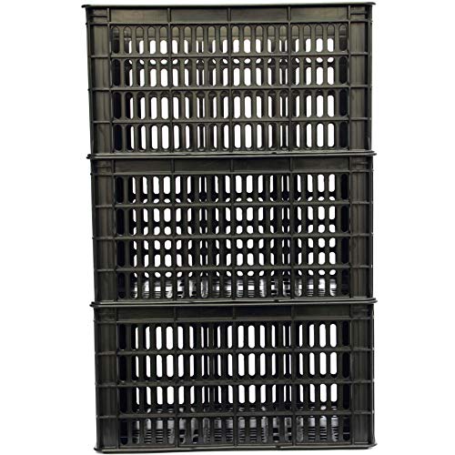 King's Rack 3 Pack Milk Crate 29 Quart 7 Gallon Heavy Duty Plastic Stackable Rectangular Dairy Storage Basket Size 18.5” x 12” x 9.5” Tall