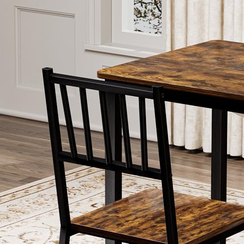 KEIKI 3-Piece Dining Table Set, Bar Table with 2 Dining Chairs, Kitchen Table Counter with Chairs, Space Saving Dinette for Kitchen, Living Room, Brown