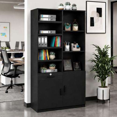 Vertical File Cabinet with Lock, 4 Slide-Out Trays & Adjustable Shelves