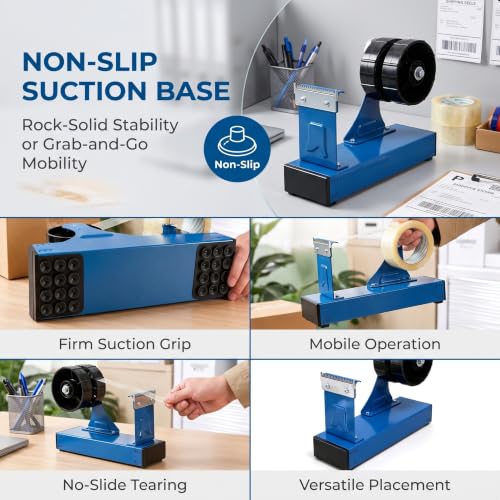 Tape Dispenser, Desktop Tape Cutter, with Anti‑Slip Suction Cup Base, 48mm/1.9" Max Width, for Warehouse Shipping Packaging Sealing