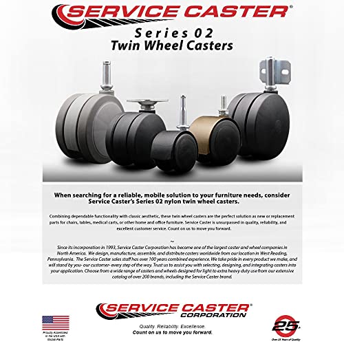 4 Inch Extra Large Heavy Duty Office Chair Wheels - Nylon Twin Wheels - 7/16 Inch by 7/8 Inch Grip Ring Stems - 875 lbs. Total Capacity - Set of 5 - Service Caster Brand
