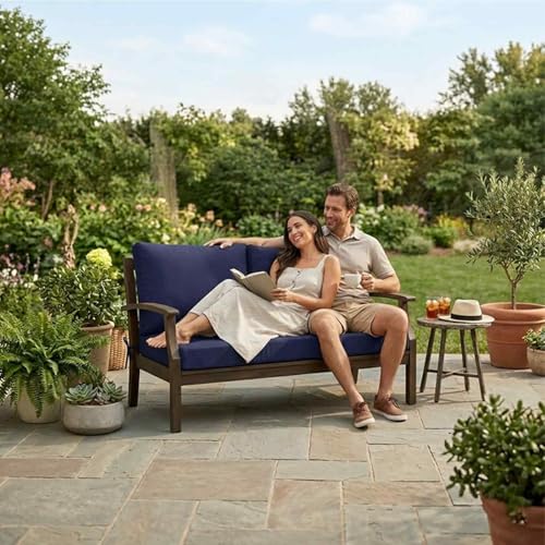 DLLDLGG Outdoor Loveseat Cushions, Waterproof Couch Deep Seat Cushion Replacement Backyard Furniture Pads with Zipper & Non-Slip Straps for Bench Swing Patio
