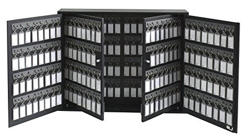 Acrimet 256-Key Cabinet with Lock, Wall Mount Wooden Key Organizer, Security Key Storage Box (256 Positions) with Numbered Hooks & Clear Gray Key Tags – Commercial & Home Use (Black)