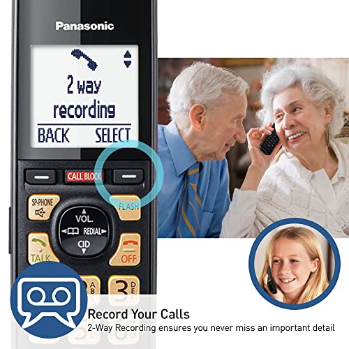 Panasonic Cordless Phone with Advanced Call Block, One-Ring Scam Alert, and 2-Way Recording, Cordless Phone with Answering Machine, 4 Handsets - KX-TGF944B (Black)