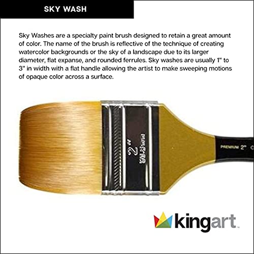 KINGART Premium Original Gold 9750-1 1/2 Sky WASH Series Artist Brush, Golden Taklon Synthetic Hair, Short Handle, for Watercolor, Acrylic and Gouache Painting, Size 1 1/2"