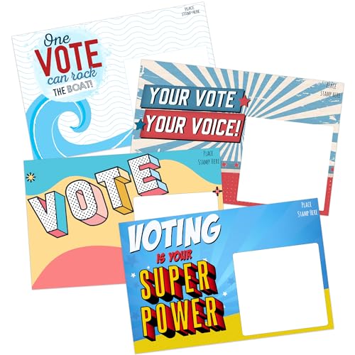 T MARIE 400 Bulk Voter Postcards 4x6-4 Vibrant Designs, Blank Back for Personalized Messages, Smear-Resistant Uncoated Cardstock, Spark Change and Encourage Voting in Your State
