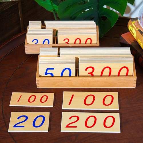 Premium Montessori Math Toys, Large Wooden Number Cards 1-9000 with Solid Beechwood Box, 2.2lbs Place Value Materials for Kids Ages 5-9, Homeschool & Classroom Teaching Aids & Educational Gift
