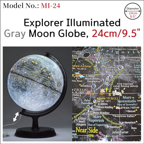 Mapsoft Explorer Illuminated Gray Moon Globe, 24cm/9.5", MI-24, Moon lamp, Moon light, Lunar Globe