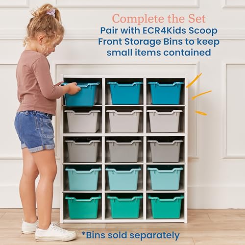 ECR4Kids Streamline 15 Cubby Tray Storage Cabinet, 5x3, White Wash