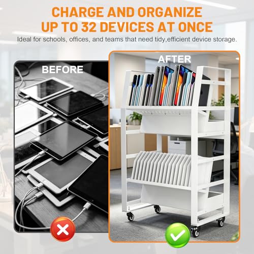 32 Devices Tablet Chromebook Charging Station with Wheels & Power Strip