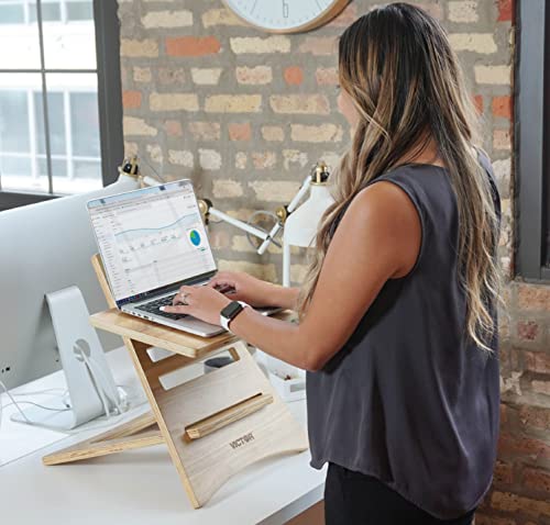 Victor Laptop Stand - Adjustable Acacia Wood Standing Desk Converter with 5-Level Height Adjustment, Portable Design, Fast Tool-Free Assembly, Natural Finish