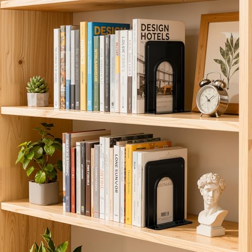 HappyHapi 14 Pairs Book Ends, Heavy Duty Bookends for Shelves, Black
