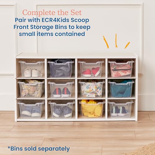 ECR4Kids Streamline 12 Cubby Tray Storage Cabinet, 3x4, Classroom Furniture, White Wash
