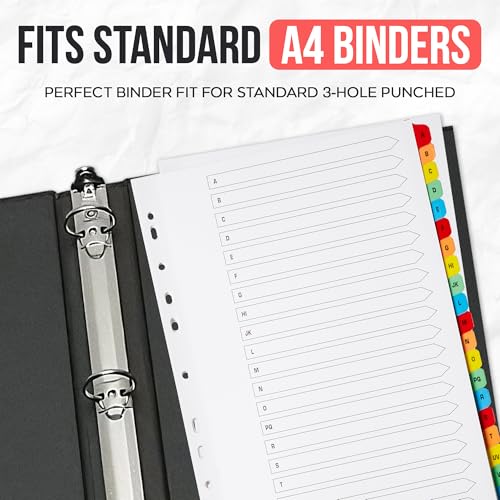The Paper Shop A-Z Dividers for 3 Ring Binder - A4 (25 Pack) | Alphabet Binder Dividers with Tabs for Office School & Classroom | A-Z Alphabetical Index Tabs 150gsm | Bulk Colour-Coded 25-Pack
