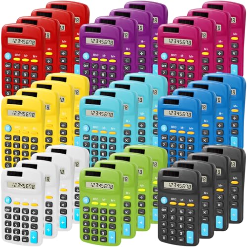 Enjamyo 36 Pcs Pocket Calculator, Basic Calculators, Mini, Colorful