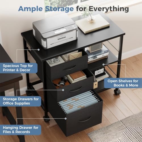 DUMOS 3 Drawer Mobile File Cabinet, Rolling Printer Stand with Storage