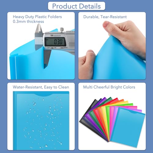 BAOFALI 24 Pack A4 Pocket Plastic Folder 2 Pockets and 3 Prongs 2 Card Slots, Durable, Tear-Resistant Heavy Duty Pocket Folders with Prongs, Colored Prong Folders for Schoolwork & Officer