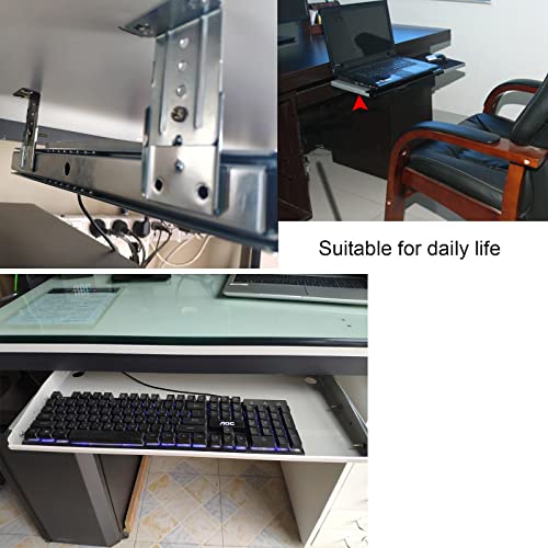 GAZOGJ Desk Steel Keyboard Tray Support Shelf - Sliding Under Desk - Keyboard Platform with Drawer Slide - Adjustable Height, Suitable for Most Desks and Study Desks,Black/Light,Black-590mm x 548mm