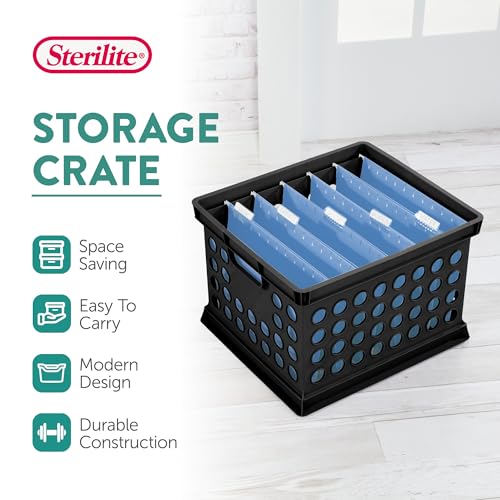 Sterilite Storage Crate Bin File Organizer for Home & Office,Black, 24-Pack