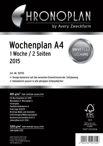 Chronoplan 50705 Calendar Insert 2025 (Weekly Plan A4 (210 x 297 mm) Replacement Calendar for Diary, Ideal for Detailed Weekly Planning, 1 Week on 2 Pages in Columns, with Universal Punching, White