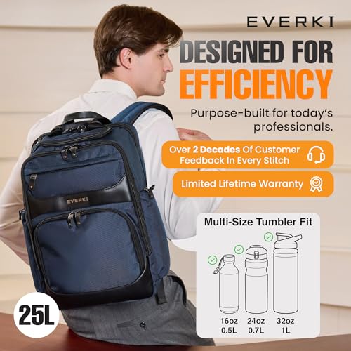 EVERKI Onyx Business Travel Backpack with Laptop Compartment, Navy - 25 L