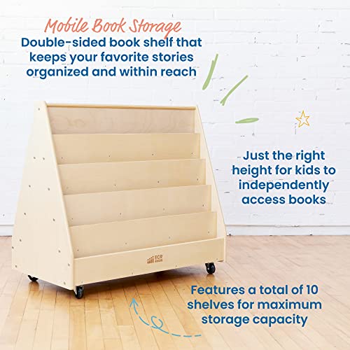 ECR4Kids Mobile Double-Sided 10-Shelf Wooden Book Display, Natural