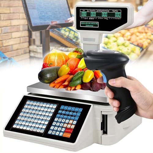 Weight Calculator Barcode Scale,Label Printing Scale,Digital Price Computing Scale,30kg/66lbs Capacity,Food Scale With Thermal Printer,Machine+Scanner