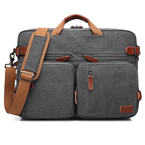 CoolBELL Convertible Backpack Messenger Shoulder Bag Laptop Case Business Briefcase Multi-Functional Travel Handbag Fits 17.3 Inch Laptop for Men/Women (Canvas Dark Grey)