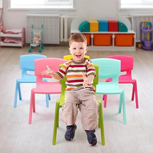 Mahugde 6Pcs Colorful Stackable School Chairs, 11inch Seat Height Colorful Plastic Kids Classrooms Chairs for Kids Learning Indoor Outdoor for Home Preschool Daycare Center