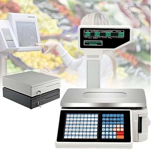 Ofyphth Digital Price Label Printing Scale, 30kg/66lbs Double Sided LCD Display, Computing Scale Thermal Printer Electronics Barcode Scale Cash Register, for Retail Store, Supermarket. PackageC