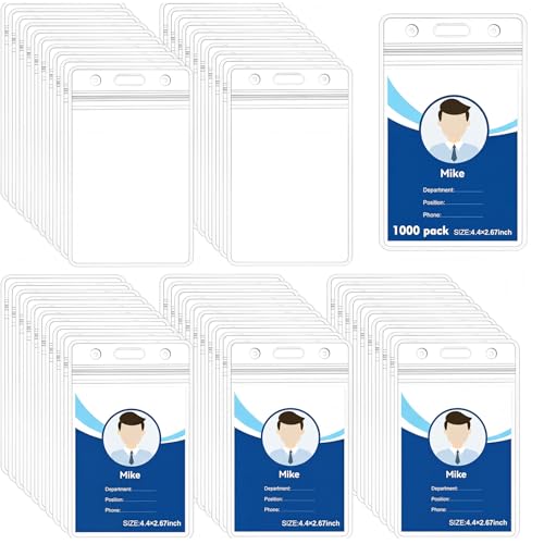 1000 Pack Extra Thick Name Badge Holder Resealable Plastic Easy Access Swipe Card Holders 2.5X 3.5in for Office Driver's Licenses & Passes