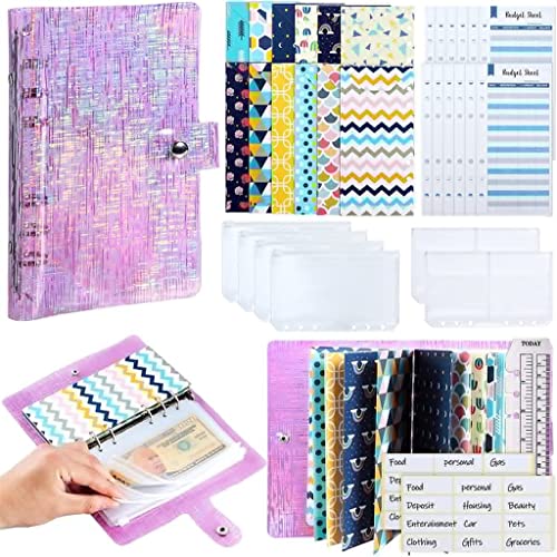 ONMYJFD 34 Pcs Budget Binder Cash Envelope Planner System, with Money Envelopes,Expense Budget Sheets, PVC Storage Bags, Labels, Ruler(Black)